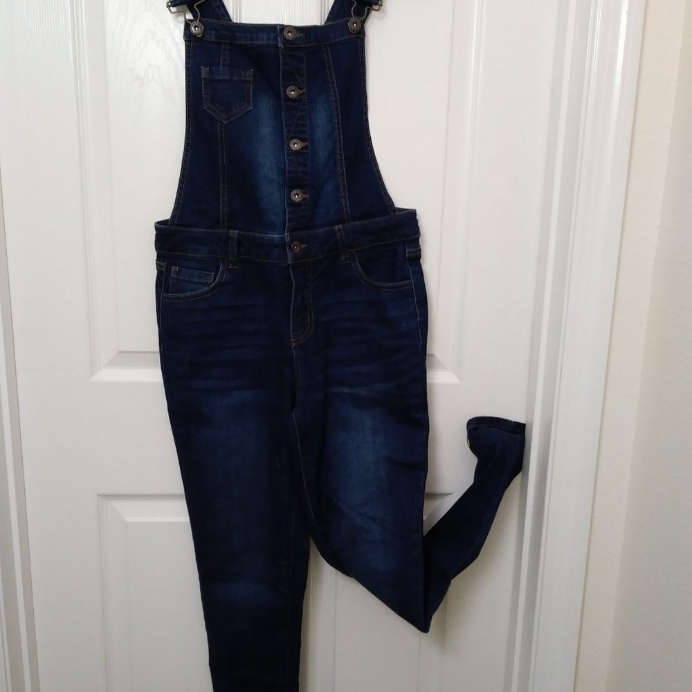 Wax Women's Juniors Ankle Length Skinny Leg Denim Overalls - Picture 3 of 14